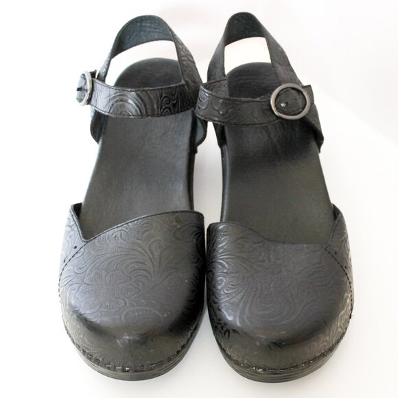 Dansko | Shoes | Dansko Sam Black Tooled Leather Ankle Strap Sandals Clog Shoes - Picture 6 of 11